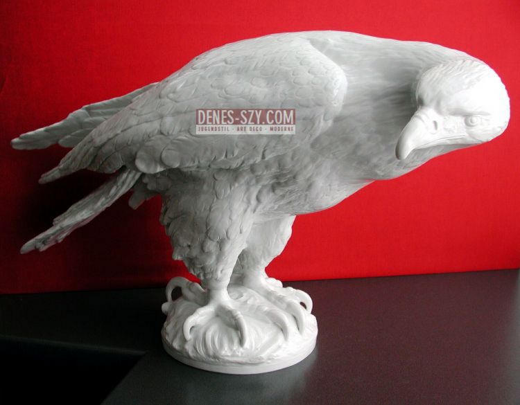 Dessin Arthur Storch, Volkstedt, Thüringen, Allemand 1921, grand Aigle figurine de porcelaine Art Déco