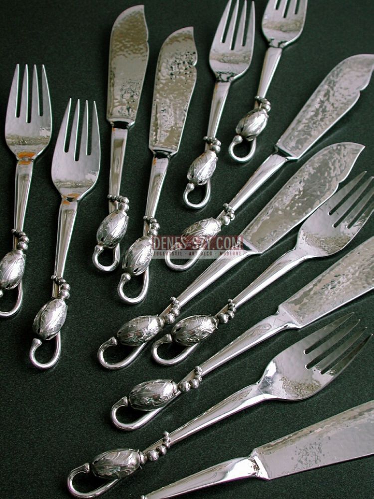 Georg Jensen fourchettes e couteaus à poisson en argent motif magnolia