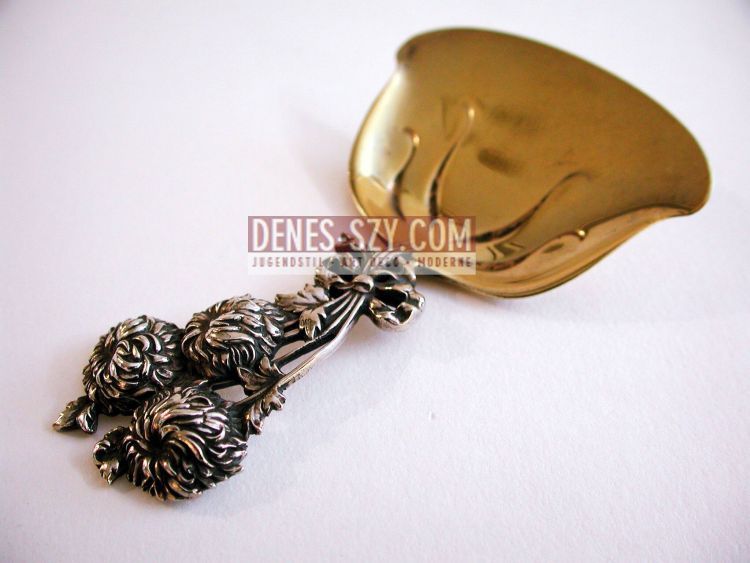 TIFFANY makers, Art Nouveau, Holly pattern, Sterling caddy spoon