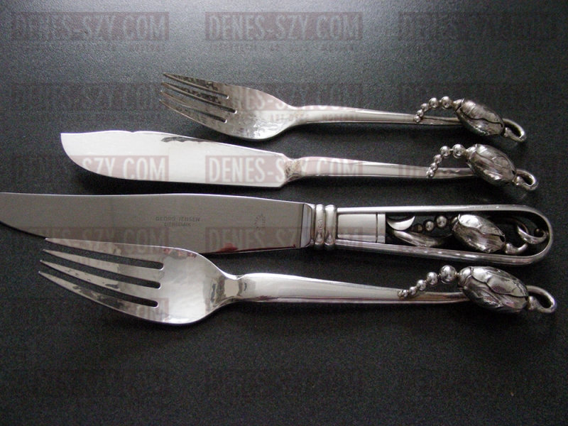 Georg Jensen Besteck, Muster Magnolia Tafelbesteck Silber