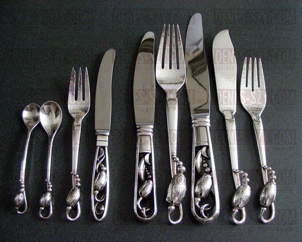Georg Jensen silver Blossom pattern cutlery service set flatware