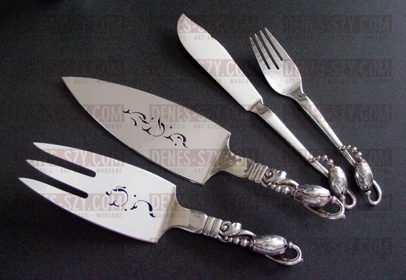 posate per servire il pesce, disegno BLOSSOM di Georg Jensen 1919, Danimarca, argento