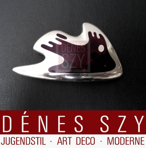 Mid- Century Modern Georg Jensen Sterling Silver and Enamel Abstract Brooch #307