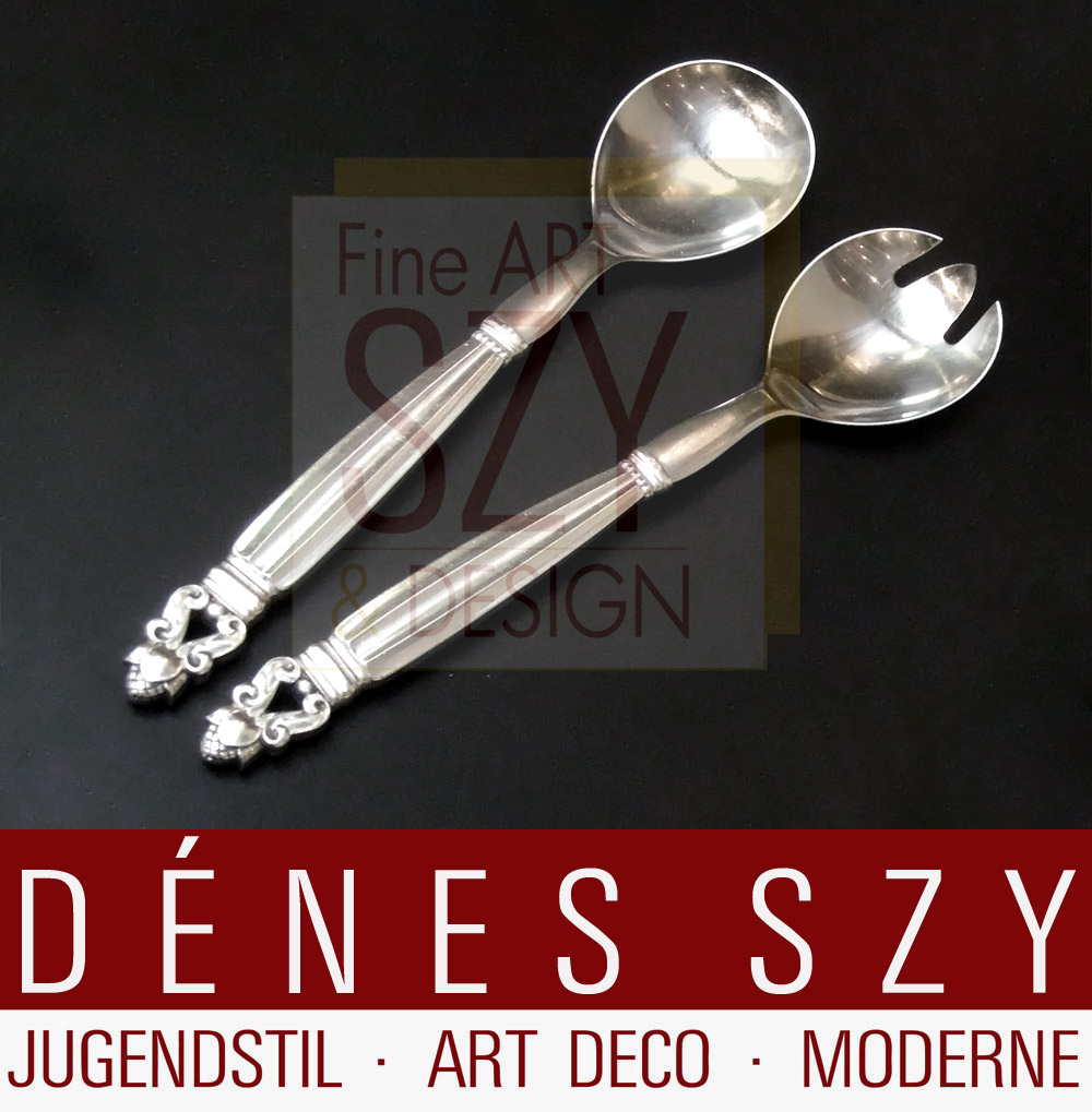 Georg Jensen Silber Besteck, Muster König, Salatbesteck groß
