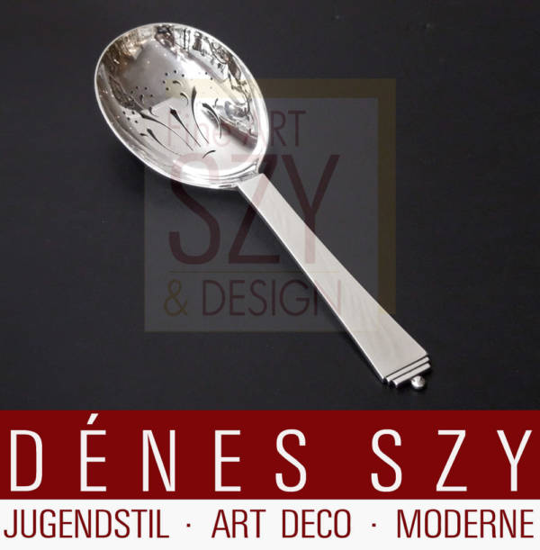 Georg jensen silver cutlery, Pyramid pattern, XL pierced serving spoon