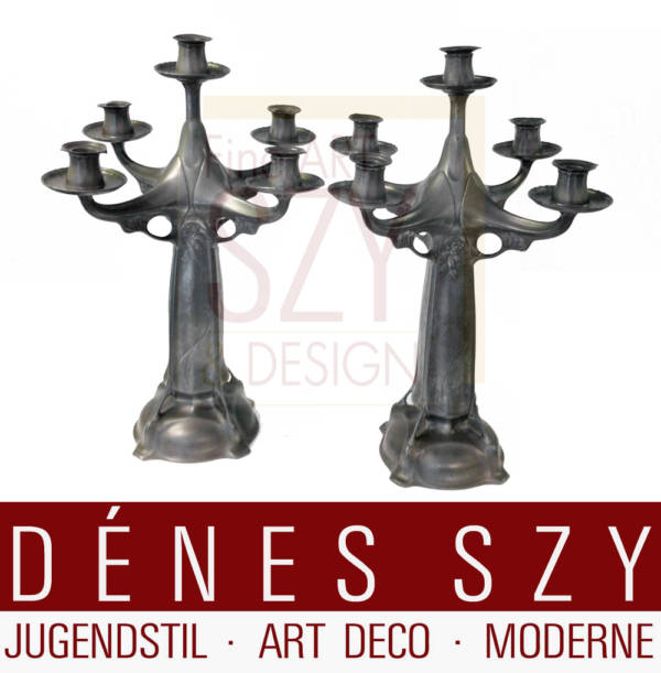 Kayserzinn impressive german 5 arm candelabra pair Krefeld 1900