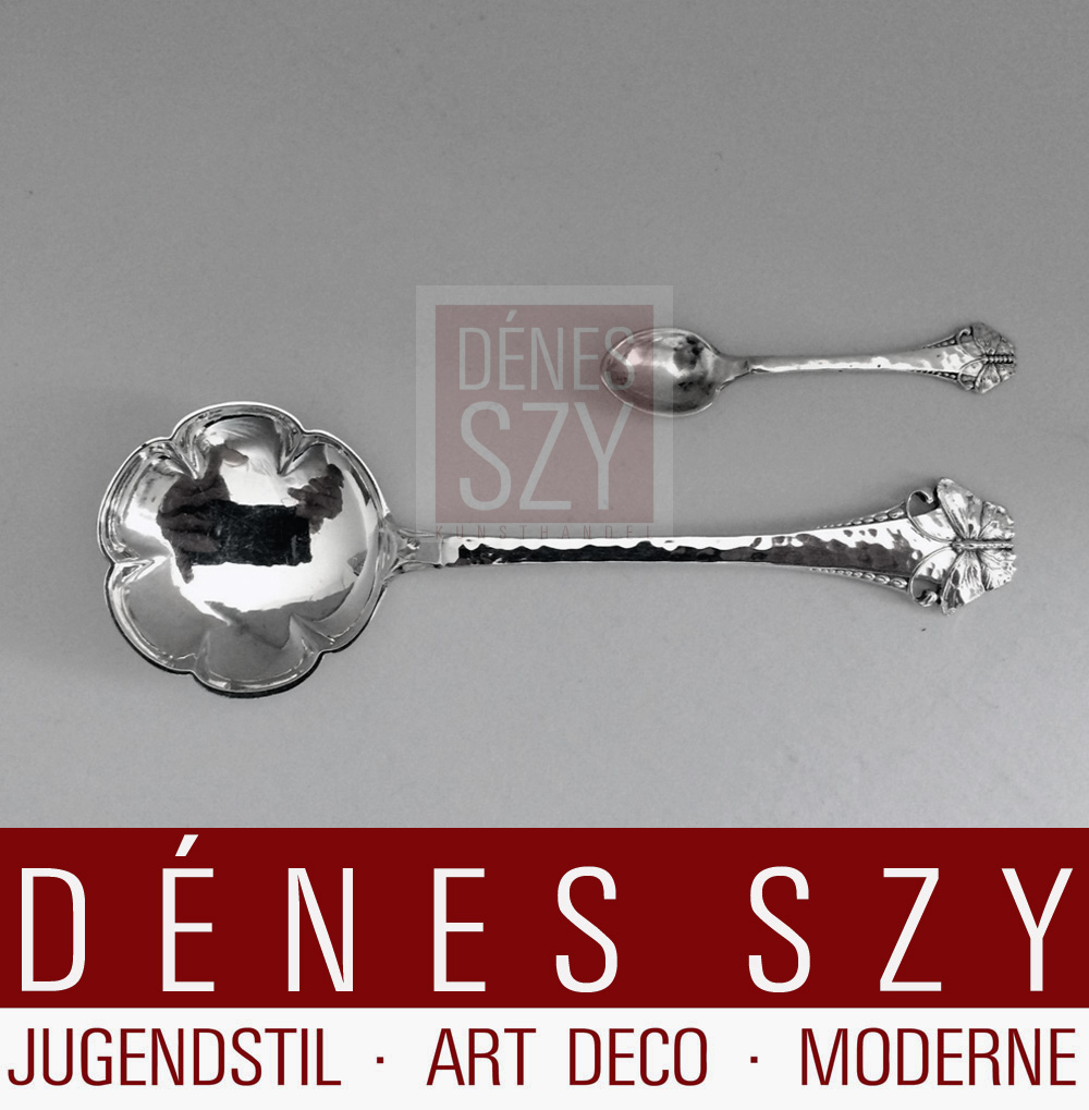 Vorlegeloefcucchiaio da servire raro in argento danese epoca liberty collezione farfallefel 5passig Schmetterling Muster Sommerfugl