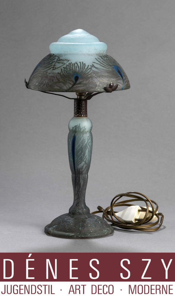 Daum Nancy Jugendstil Glas Tischlampe mit Pfauenfedern – Bild 7