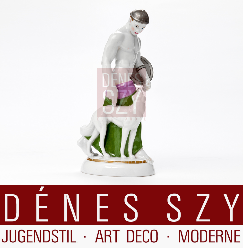 Figura in porcellana di un Goto con cane dal treno di matrimonio 1911