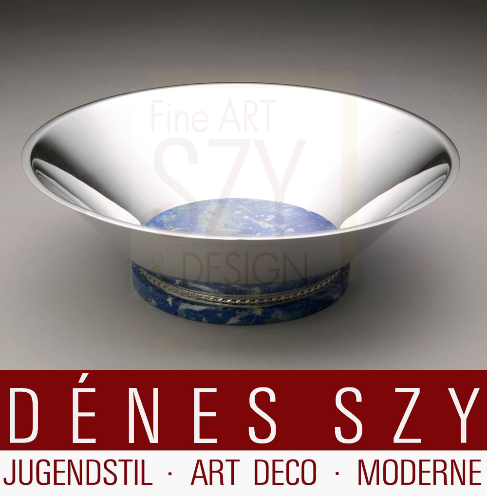 C G Hallberg Stockholm Art Deco ciotola d'argento con lapislazzuli