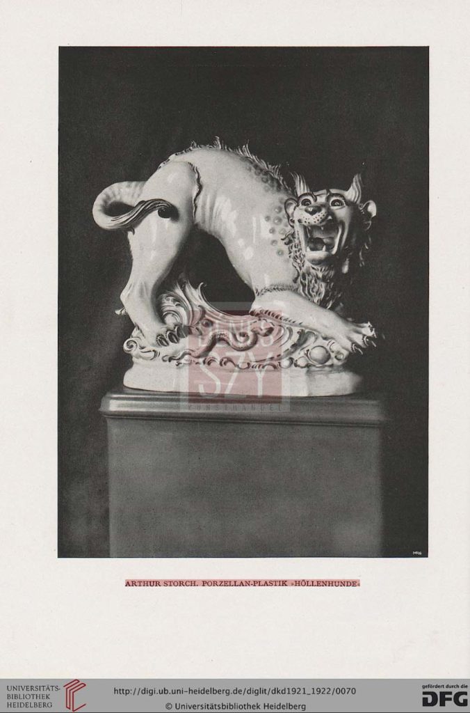 FIGUR Höllenhund, PORZELLAN PALAIS LEIPZIG, A. Storch, Volkstedt 1921