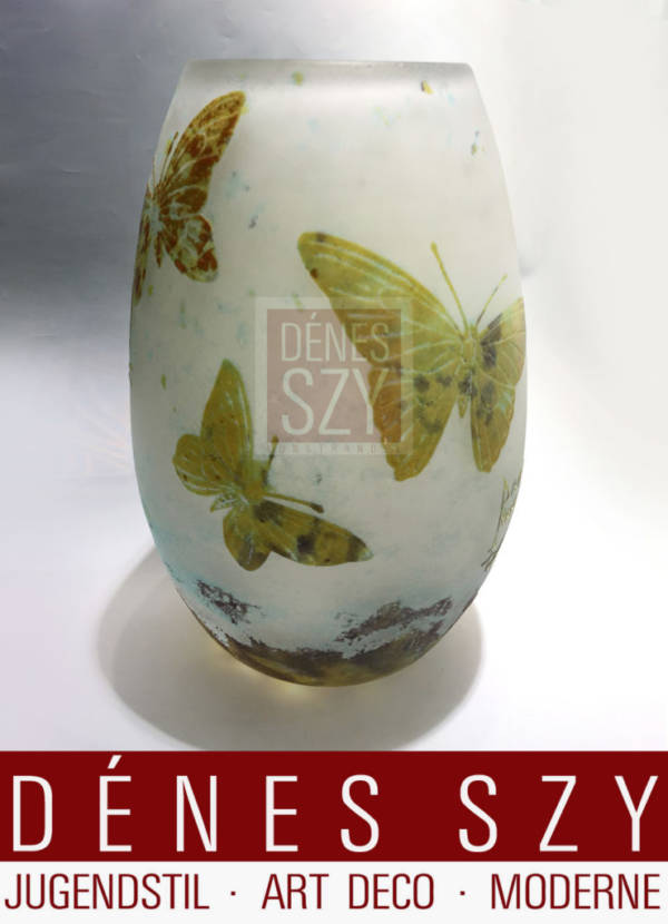Art Nouveau Daum Nancy glass vase with butterflys