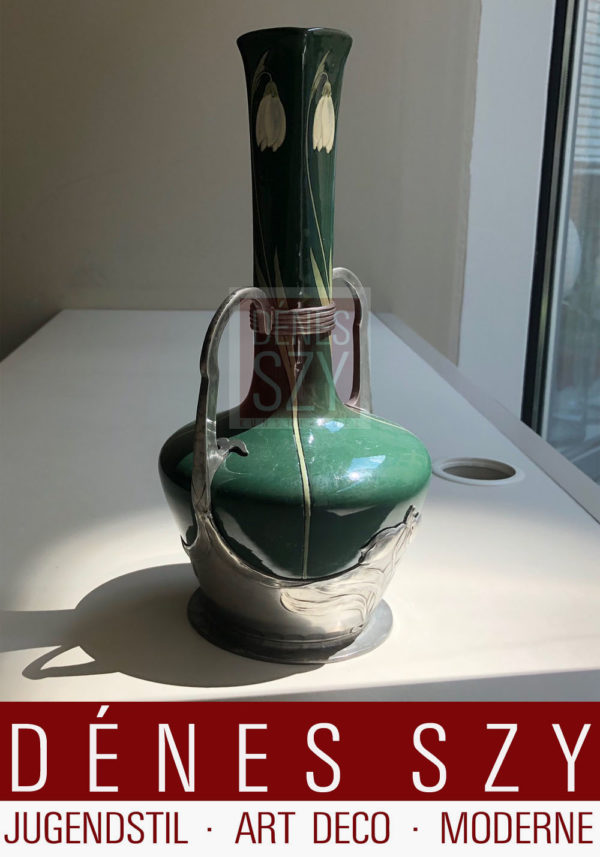 Orivit, Cologne, German Art Nouveau, pewter, ceramic vase, 2502