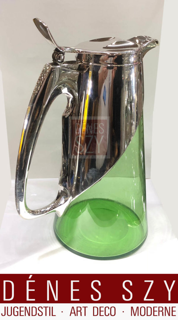 Art Nouveau silver and green glass claret jug Knox