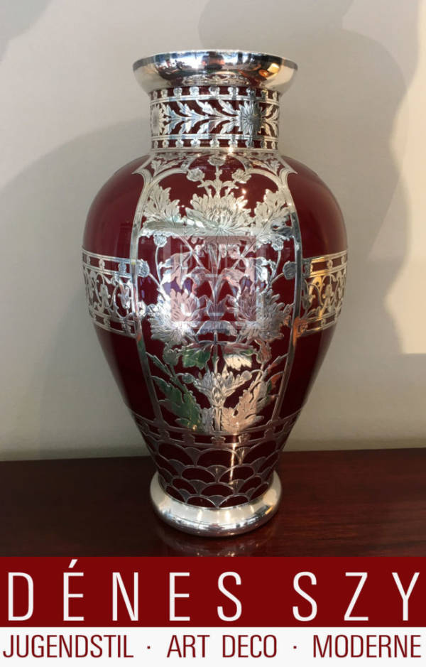 Jugendstil Glas Vase mit Silver Overlay USA 1900