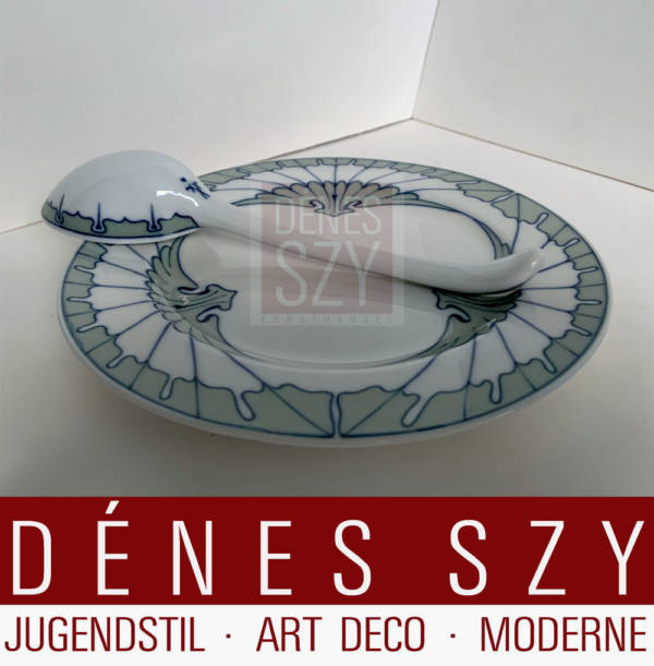 Cuillère à sauce de Hentschel en porcelaine Art Nouveau de Meissen, modèle d'aile