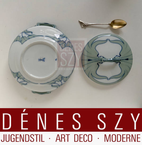 Meissen 1900, Hentschel, Wing pattern, porcelain rd. candys sugar bowl