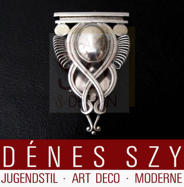Georg Jensen Silversmithy, Harald Nielsen Design 1931, handcrafted Art Deco Sterling silver jewelry revers clip 232, Copenhagen 1933-1944 Denmark