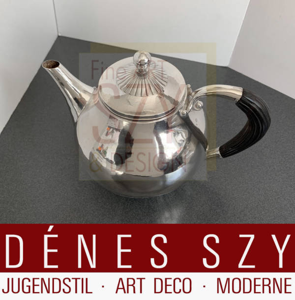 Art Deco teapot with ebony handle, Design: Johan Rohde ca.1915, Execution: Georg Jensen silversmith, Copenhagen approx. 1920s, Sterling silver