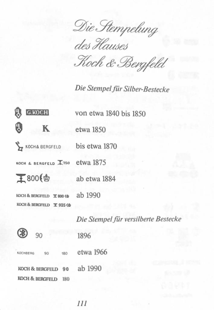 Silberstempel Koch & Bergfeld aus: Carl-Wolfgang Schürmann (Hrg.): Silber aus Bremen. 150 Jahre Tafelbesteck von Koch & Bergfeld zu Bremen. Michael Wienand Verlag 1979.