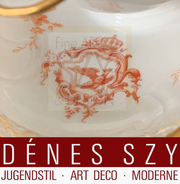 Sauce boat with fixed saucer from the royal Prussian dinner service, Prussian eagle with FR for Frederick the Great, Execution: KPM Berlin 1909
