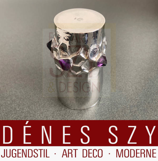 Modern silver cup, drinking cup, Cologne, Germany ca. 1960-1970, sterling silver 925, interior gilding, handmade, with applied amethysts
