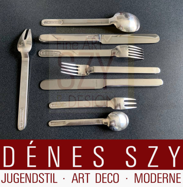 Silver cutlery set for 6 persons, 44 pieces, Model Epoca, Design: Professor Wolf Karnagel 1975, Execution: Wilkens, Bremen, around 1980, Germany, sterling silver 925