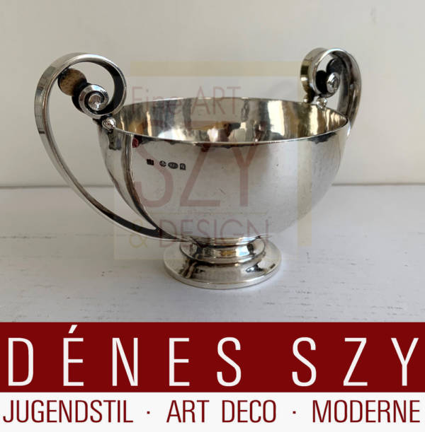 Pre-war Art Deco silver bowl, sugar bowl #321 B, Design: Johan Rohde 1919, Georg Jensen silversmith's, Copenhagen 1925-32, Denmark, sterling silver 925