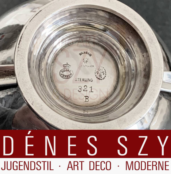 Pre-war Art Deco silver bowl, sugar bowl #321 B, Design: Johan Rohde 1919, Georg Jensen silversmith's, Copenhagen 1925-32, Denmark, sterling silver 925