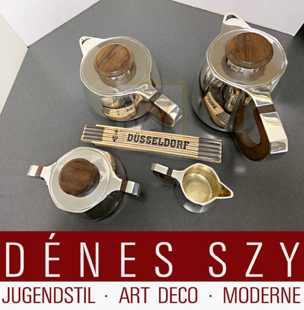 Strenges, elegantes französisches Art Deco Puiforcat Tee, Kaffee Service auf Tablett in 950/1000 Silber mit Palisander.