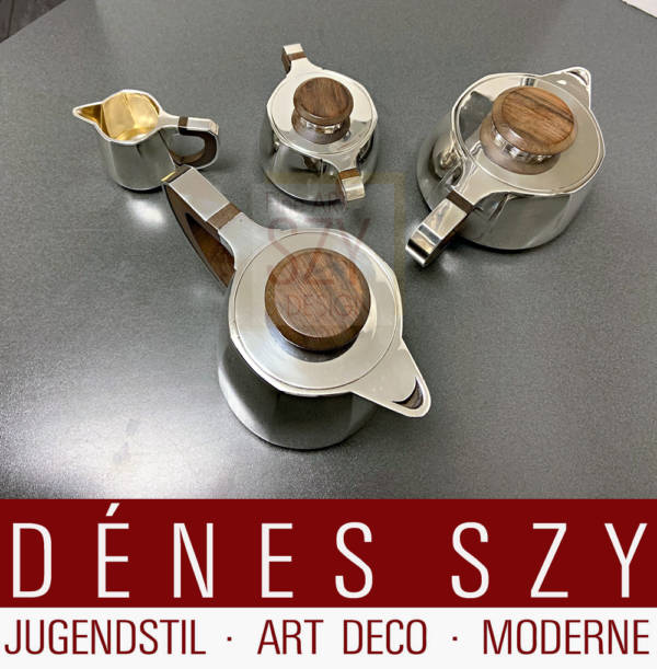 Strenges, elegantes französisches Art Deco Puiforcat Tee, Kaffee Service auf Tablett in 950/1000 Silber mit Palisander.