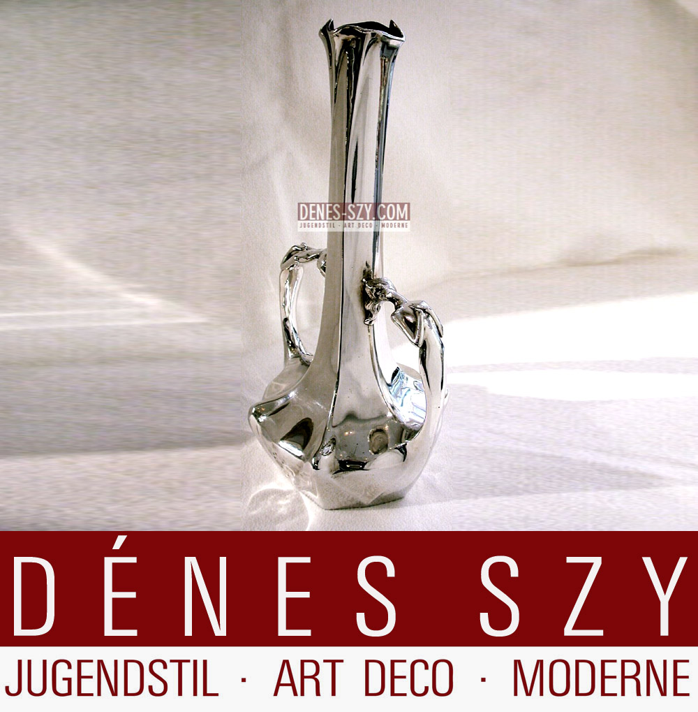 Orivit Jugendstil Zinn Koeln, Vase, Frauen_Figurenhenkel, 2654