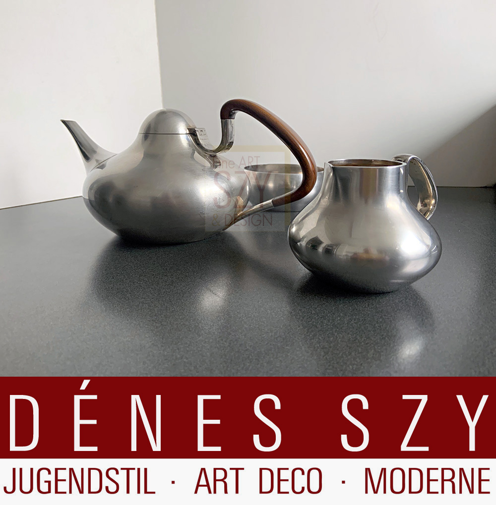 Georg Jensen Silberschmiede, Mid Century Modern, Sterling Silber Teekern #1017, dreiteilig, Design Henning Koppel 1952