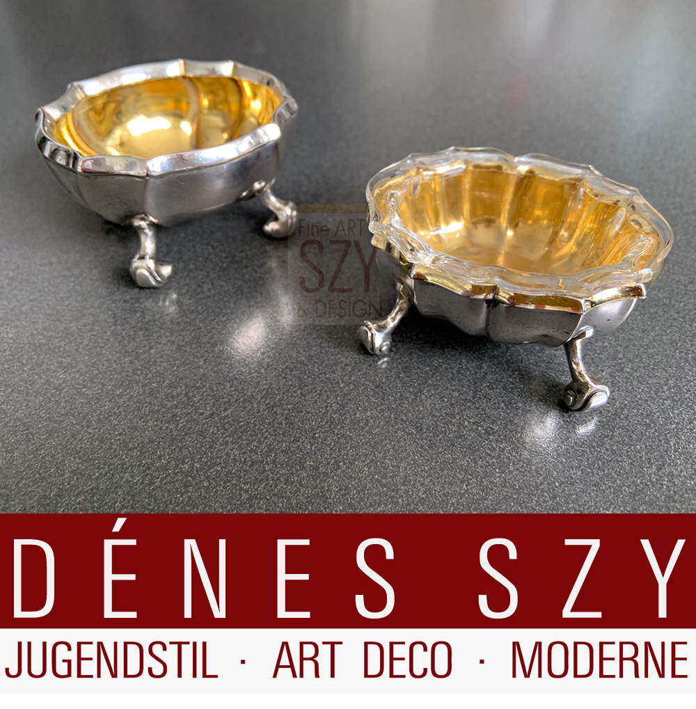 Norddeutsche Salière, Salzfaß, Gewürzbehälter, Barockstil nach Celler Vorbild, Lötiges Silber, Meisters Wilhelm Conrad Josef Lameyer, Hannover Anfang 19. Jahrhundert mit originalem Kristalleinsatz