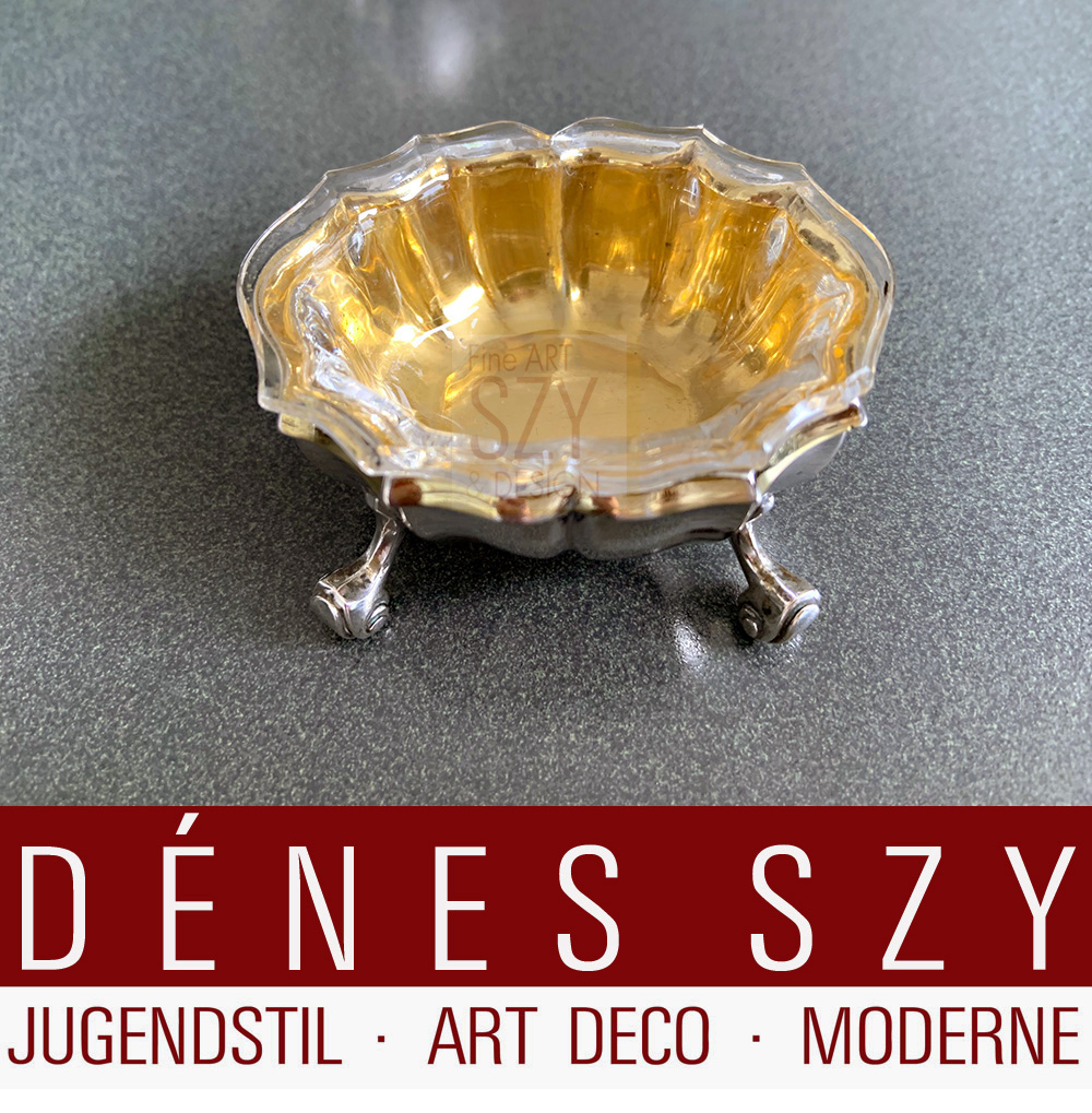 Norddeutsche Salière, Salzfaß, Gewürzbehälter, Barockstil nach Celler Vorbild, Lötiges Silber, Meisters Wilhelm Conrad Josef Lameyer, Hannover Anfang 19. Jahrhundert mit originalem Kristalleinsatz