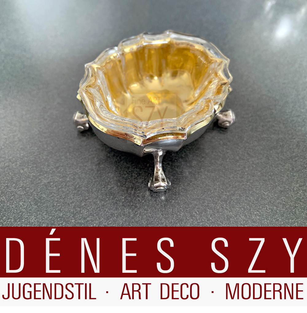 Norddeutsche Salière, Salzfaß, Gewürzbehälter, Barockstil nach Celler Vorbild, Lötiges Silber, Meisters Wilhelm Conrad Josef Lameyer, Hannover Anfang 19. Jahrhundert mit originalem Kristalleinsatz