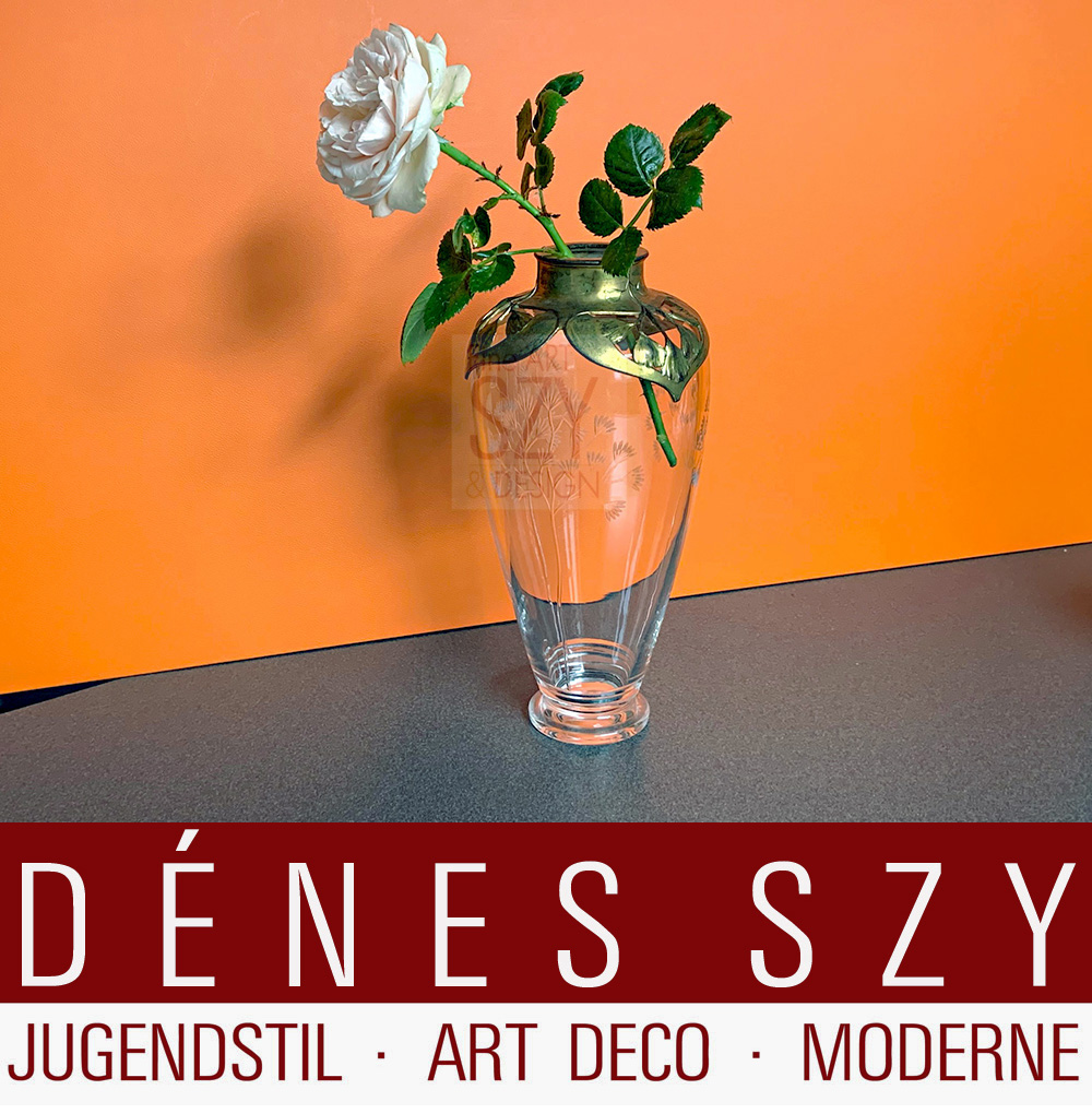 Vase with vegetabile, flowers, blossoms, ginkgo leaf decor #2555, Orivit Art Nouveau pewter, britannia metal, Cologne around 1904 Germany..