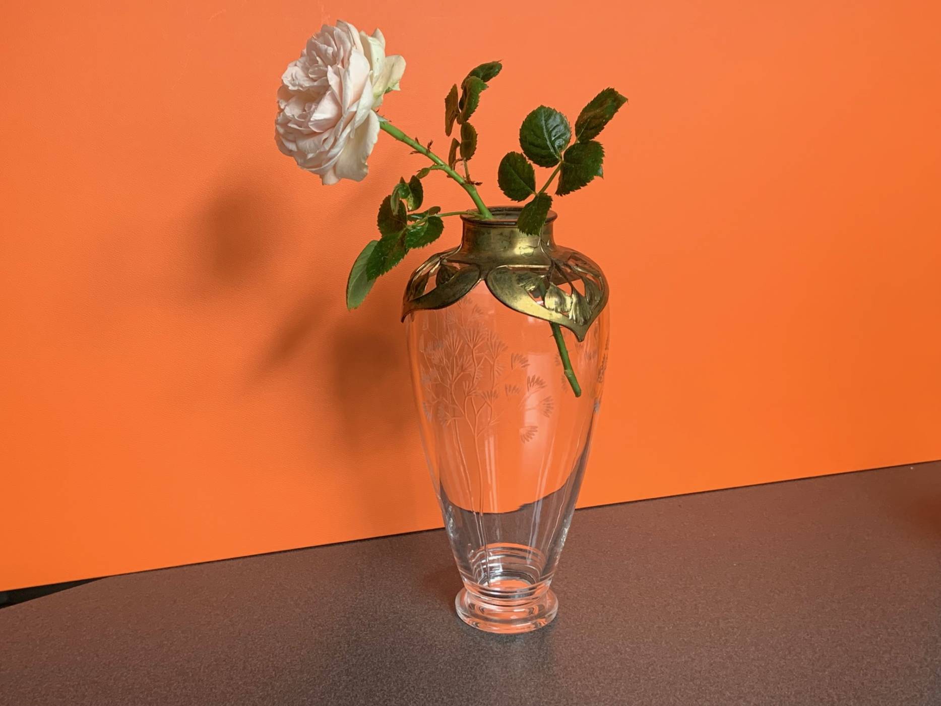 Vase with vegetabile, flowers, blossoms, ginkgo leaf decor #2555, Orivit Art Nouveau pewter, britannia metal, Cologne around 1904 Germany..