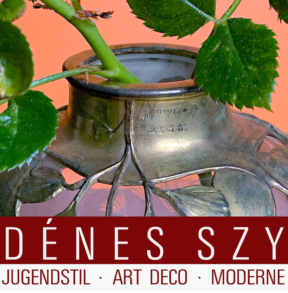 Vase with vegetabile, flowers, blossoms, ginkgo leaf decor #2555, Orivit Art Nouveau pewter, britannia metal, Cologne around 1904 Germany..