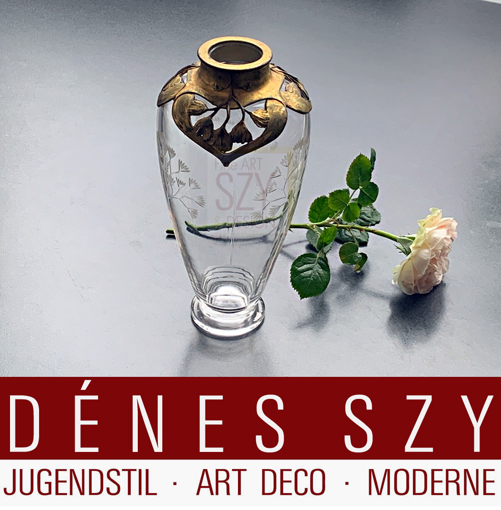 Vase with vegetabile, flowers, blossoms, ginkgo leaf decor #2555, Orivit Art Nouveau pewter, britannia metal, Cologne around 1904 Germany.