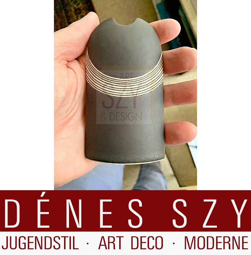 German Studio Ceramics, Vase, strict geometric form, black and white, Architectural arched form as siluette, gateway or sun and moon by Karl and Ursula Scheid 1977