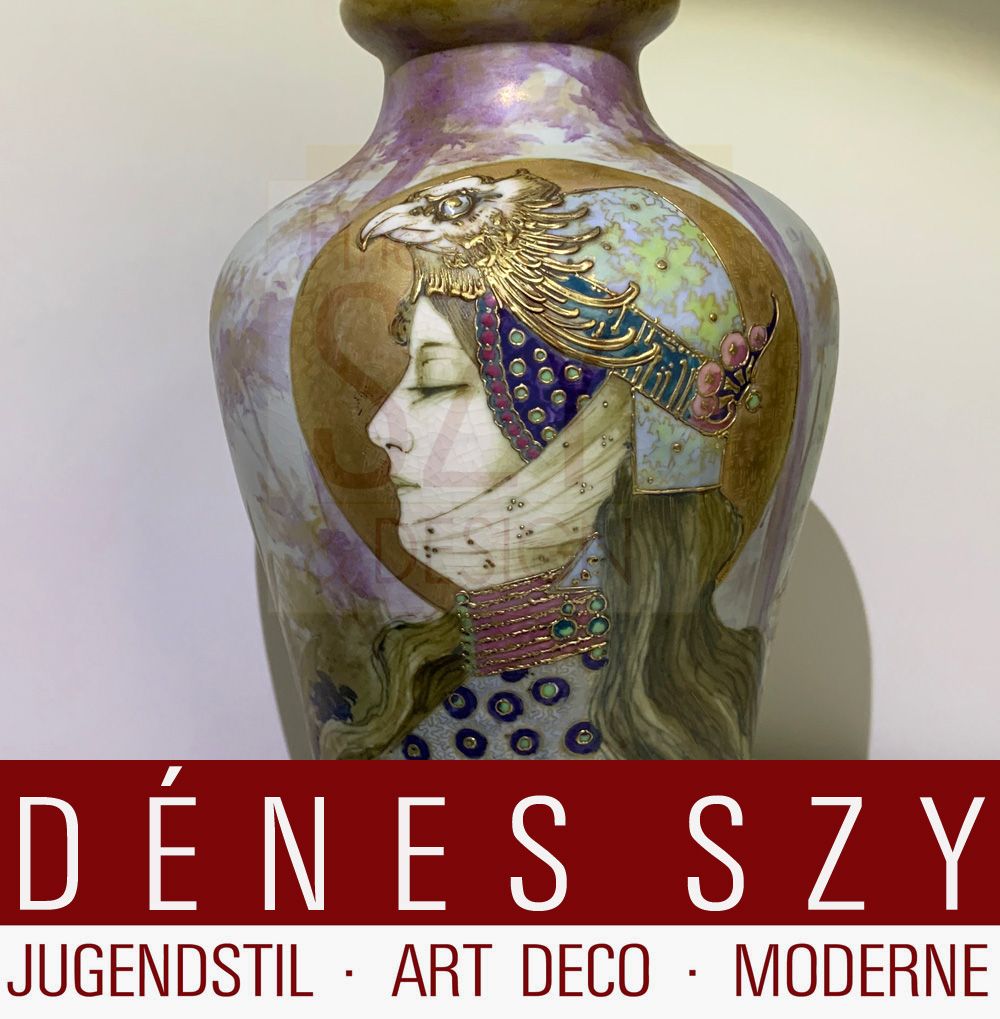 Vaso in ceramica Art Nouveau, Disegno e pittura: Nikolaus Kannhäuser, Esecuzione: Amphora-Werke Riessner, Stellmacher & Kessel, Turn Teplitz, Boemia, Austria ca. 1900