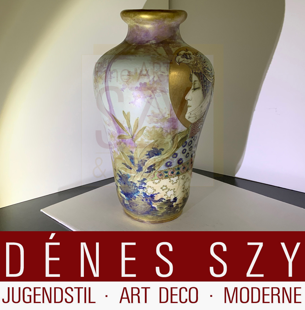 Vaso in ceramica Art Nouveau, Disegno e pittura: Nikolaus Kannhäuser, Esecuzione: Amphora-Werke Riessner, Stellmacher & Kessel, Turn Teplitz, Boemia, Austria ca. 1900