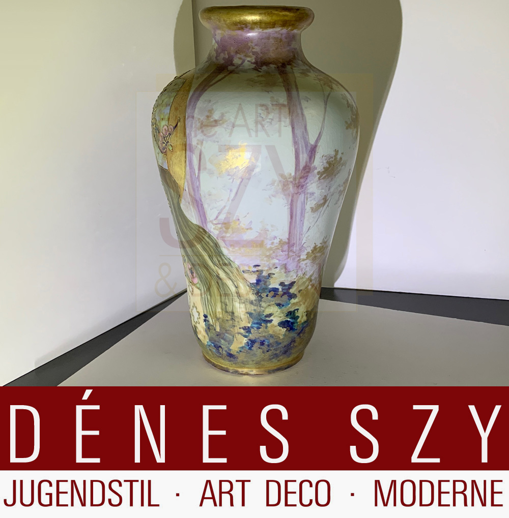Vaso in ceramica Art Nouveau, Disegno e pittura: Nikolaus Kannhäuser, Esecuzione: Amphora-Werke Riessner, Stellmacher & Kessel, Turn Teplitz, Boemia, Austria ca. 1900