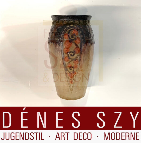 Vaso in vetro paté de verre francese Art Déco, Design ed esecuzione: corpo in vetro, pasta di vetro (fusa) di GABRIEL ARGY-ROUSSEAU (1885-1953)