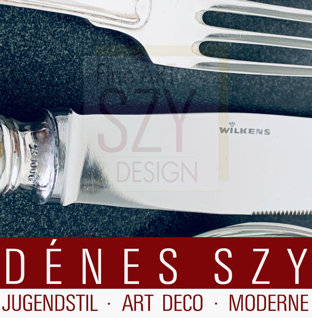 Servizio posate in argento per 6/12 persone, 104 pezzi, Modello Augsburger Faden, Esecuzione: M. H. Wilkens und Soehne, Brema (dal 1810) Germania, argento 800
