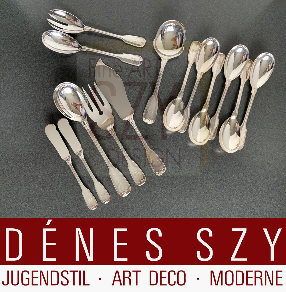 Servizio posate in argento per 6/12 persone, 104 pezzi, Modello Augsburger Faden, Esecuzione: M. H. Wilkens und Soehne, Brema (dal 1810) Germania, argento 800
