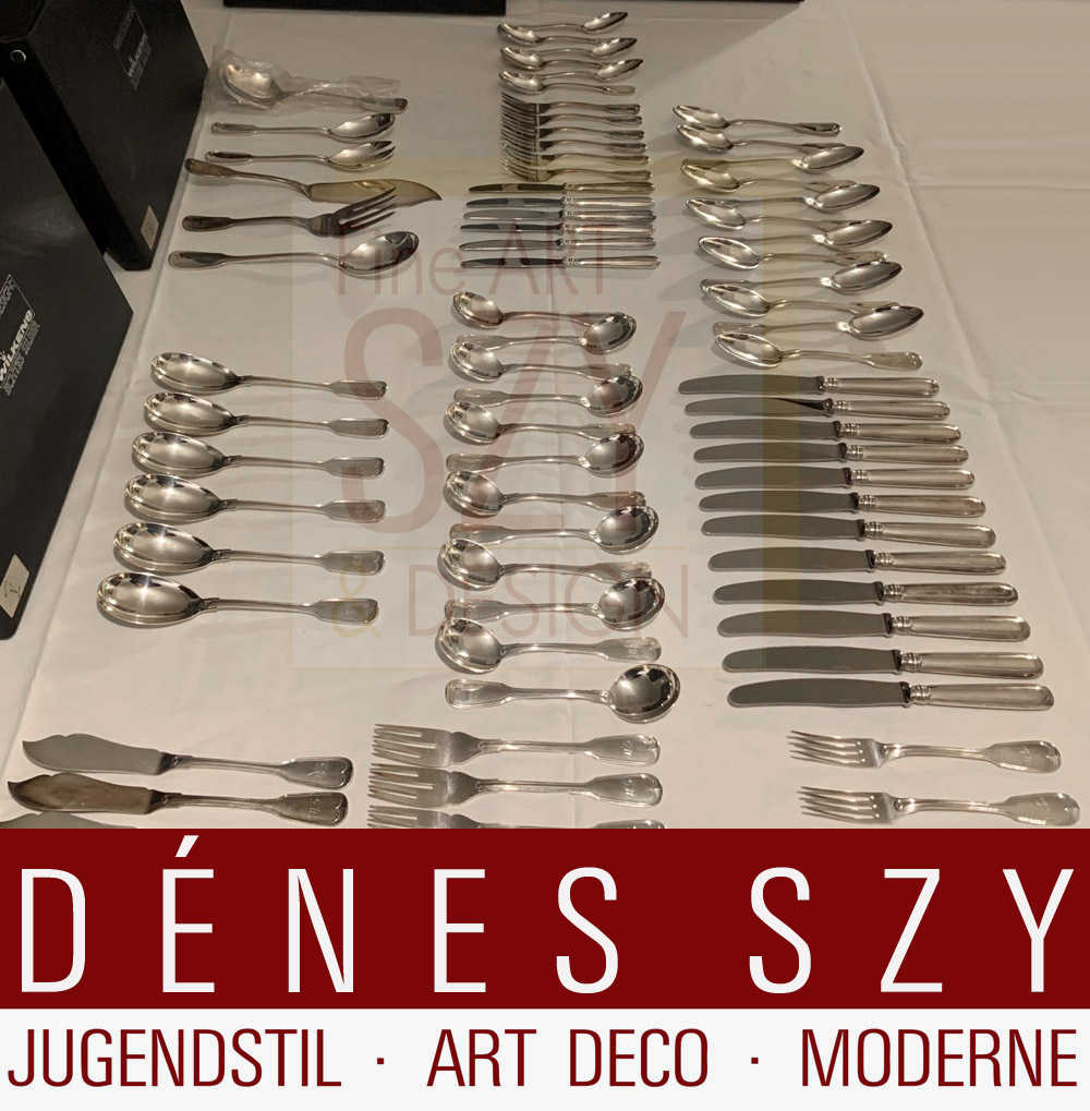 Servizio posate in argento per 6/12 persone, 104 pezzi, Modello Augsburger Faden, Esecuzione: M. H. Wilkens und Soehne, Brema (dal 1810) Germania, argento 800