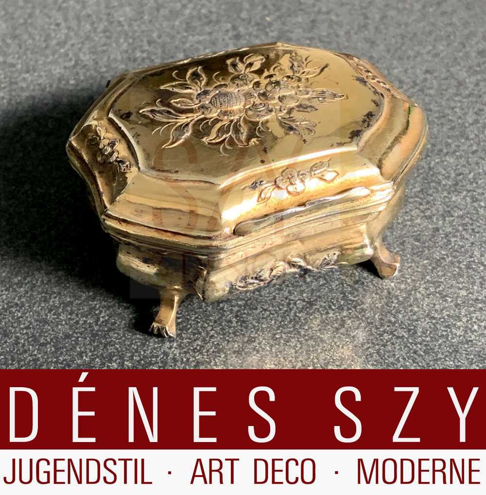 Boîte à épices baroque à 2 compartiments, dans le style de Johann Martin Satzger, exécution : Augsbourg 1765-67, argent 13 lots (812,5/1000), doré