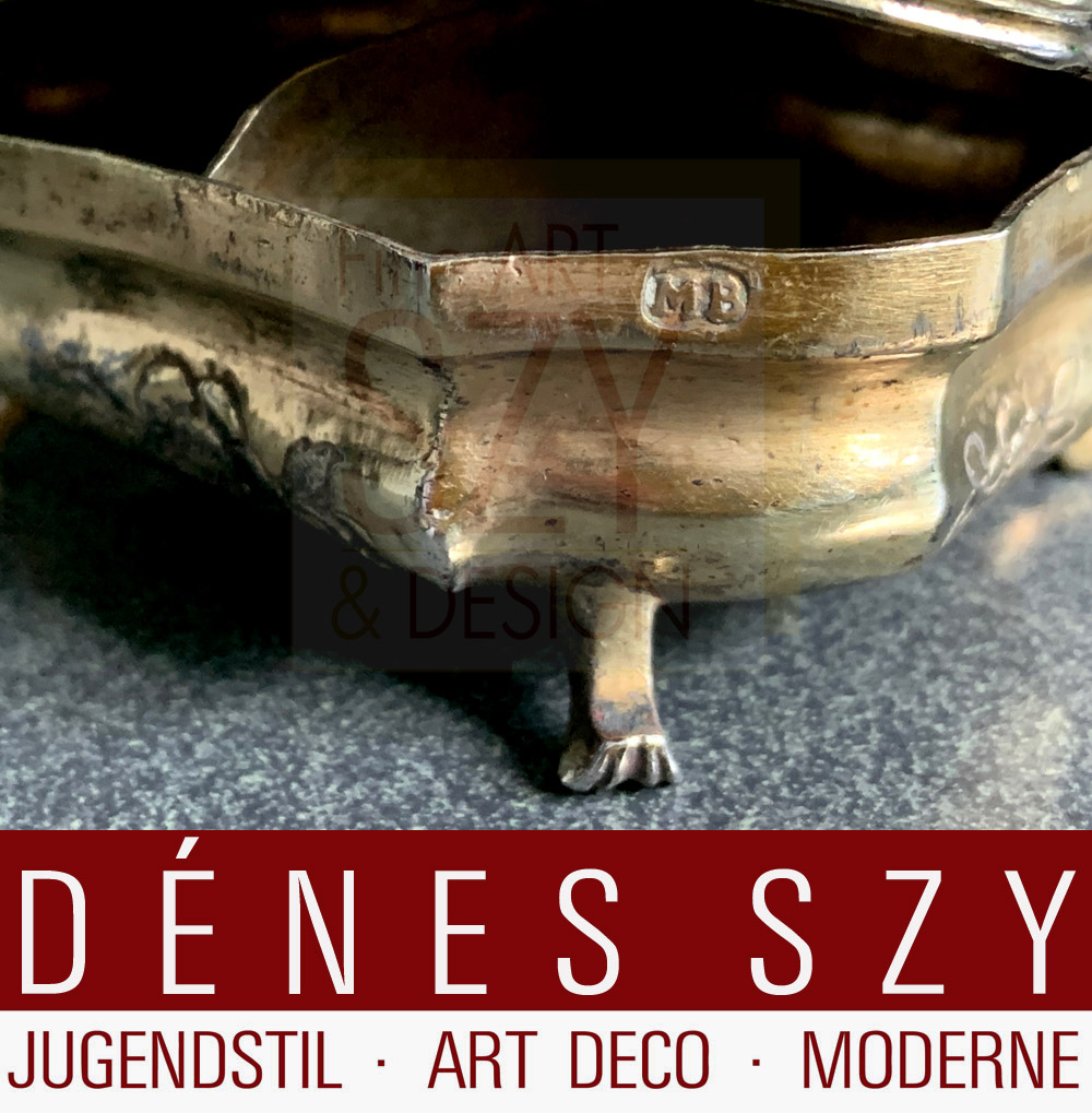 Boîte à épices baroque à 2 compartiments, dans le style de Johann Martin Satzger, exécution : Augsbourg 1765-67, argent 13 lots (812,5/1000), doré